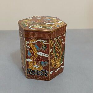 Chinese Cloisonné Hexagon Lidded Box-Dragon, Phoenix-Floral Design